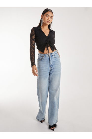 Lace Long Sleeve Tie Front Top