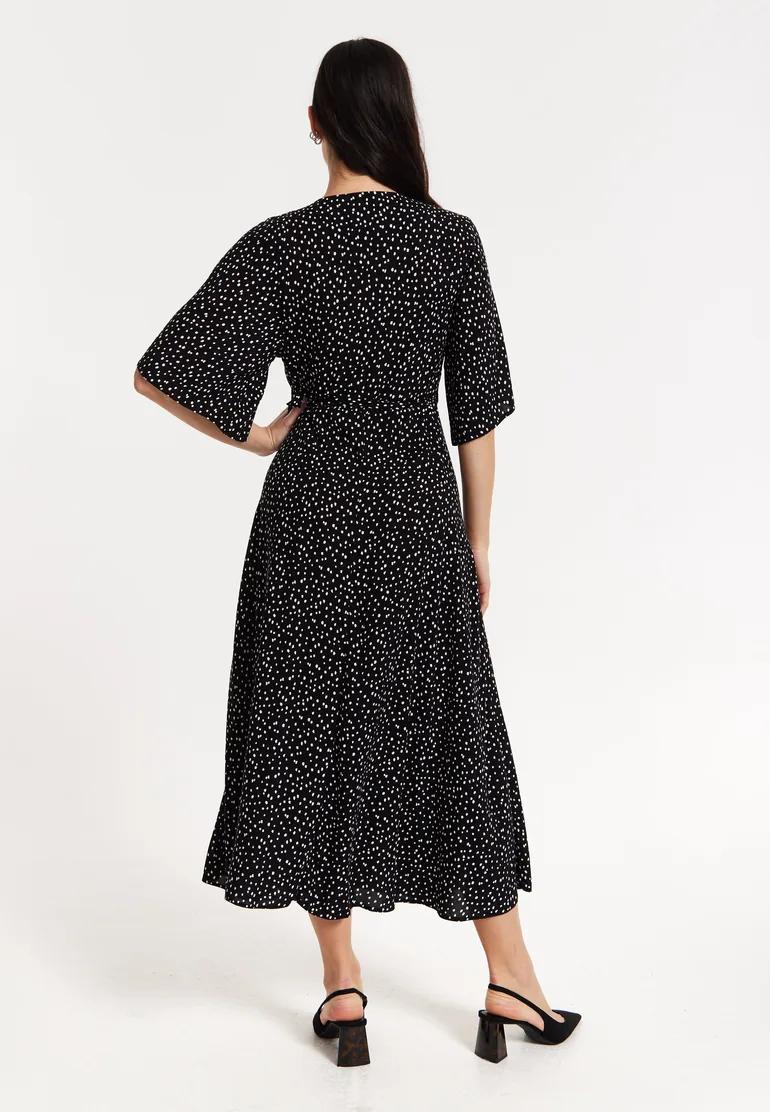 Black Polka Dot Kimono Wrap Maxi Dress - 4