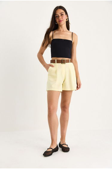 LUCCI Linen Blend Relaxed Fit Wide Leg Shorts with Pockets