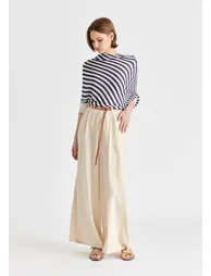 Linen Blend Wide Leg Trousers with Belt - 8