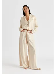 Linen Blend Wide Leg Trousers with Belt - 6