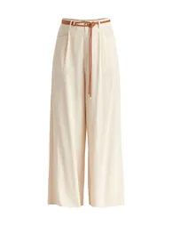Linen Blend Wide Leg Trousers with Belt - 2