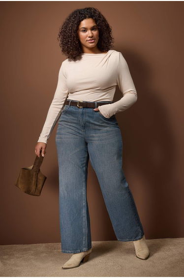 Stone fitted/body-fitting asymmetric neck detailed soft fabric flexible knitted blouse