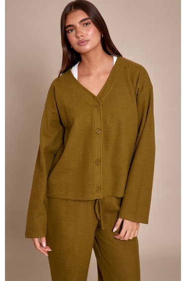 Olive Brushed Soft Touch Boxy Cardigan