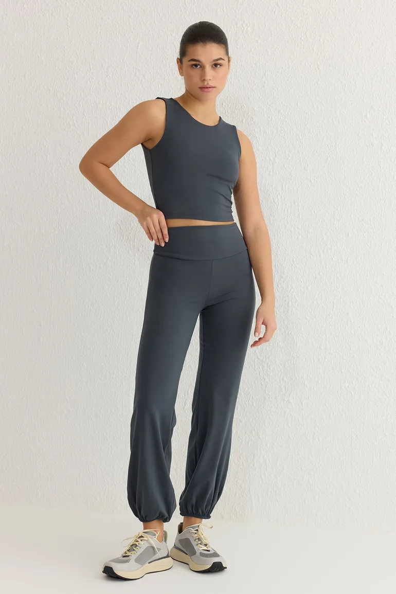 Anthracite Brushed Soft Fabric Reflective Print Detail Sports Knitted Sweatpants