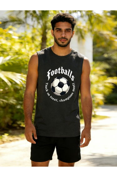 Men Charcoal Graphic Print Round Neck Tank and Shorts Co-Ords