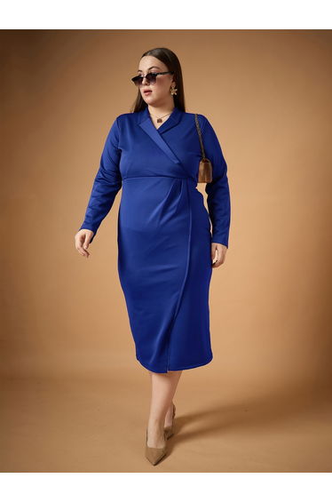 Plus Size Solid Wrap Look Sheath Midi Dress