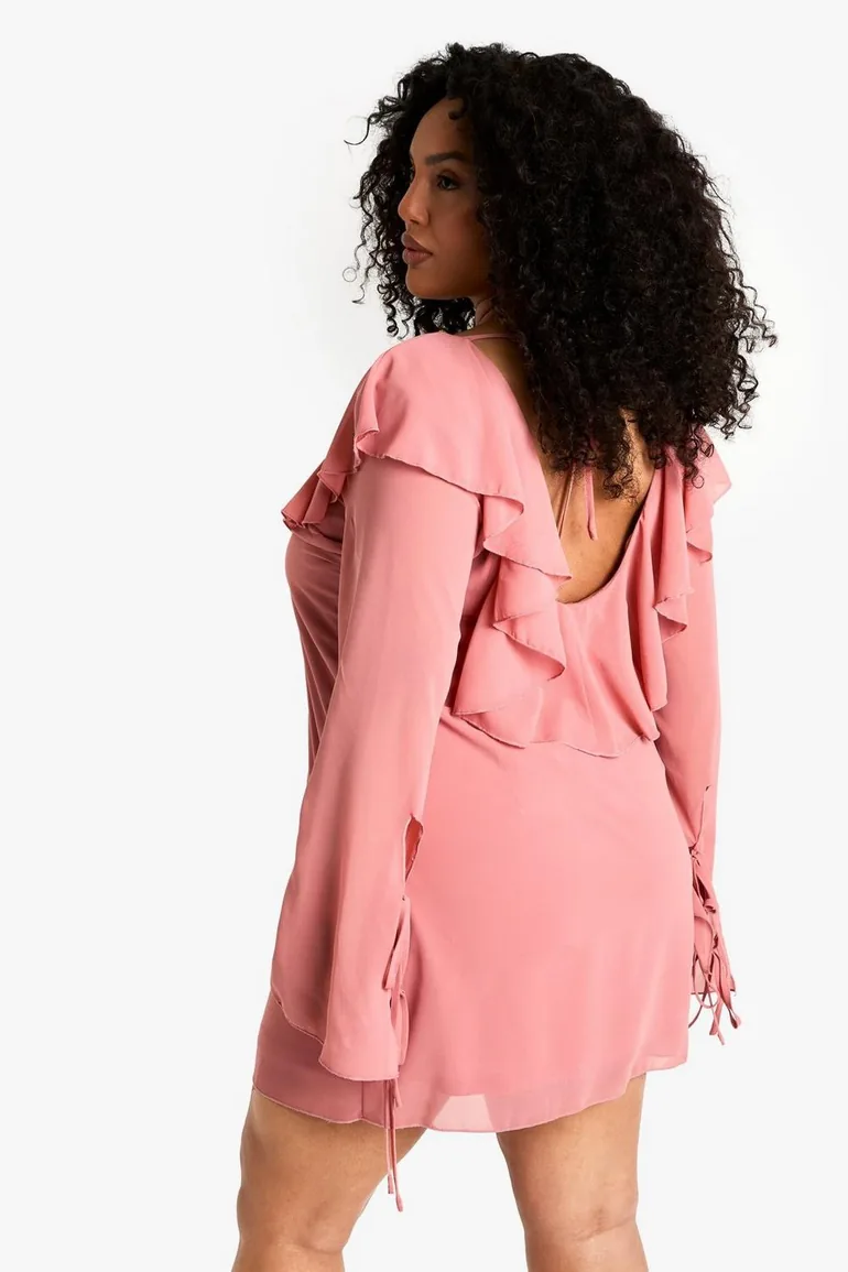Plus Woven Ruffle Shift Dress - blush - 2