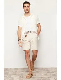 Ecru Men's Regular Fit Open Collar Knitwear Look Shirt - 3