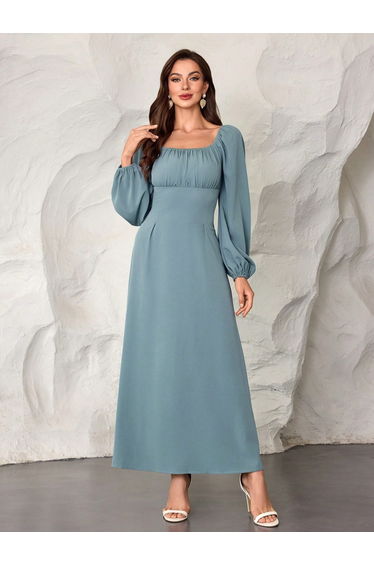 Square Neck Maxi Dress with Back Tie-Up