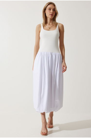 Women's White Balloon Midaxi Dress