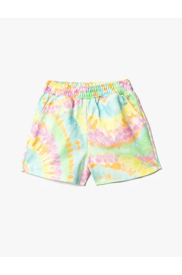 Tie-Dyeing Shorts Patterned Elastic Waist, Pocket