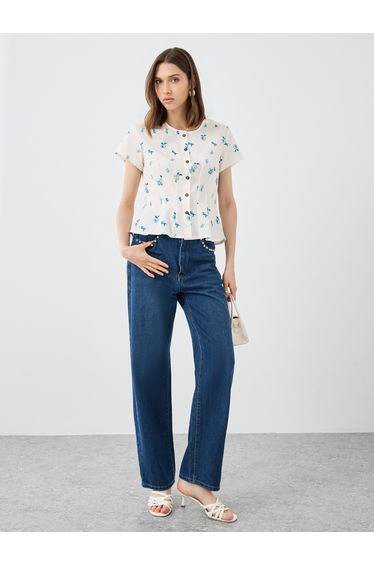 Floral Print Buttoned Short Sleeve Blouse