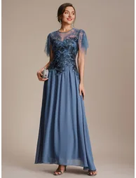 ever LUSTRE|Embroidered Sequin Ruffle Sleeve Black Tie Evening Dress - 3