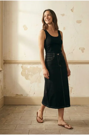 MY FASHION High Waist A-Line Midi Skirt with Pockets