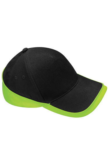 Beechfield Unisex Teamwear Competition Cap Baseball / Headwear (Pack of 2) - Black/Lime Green