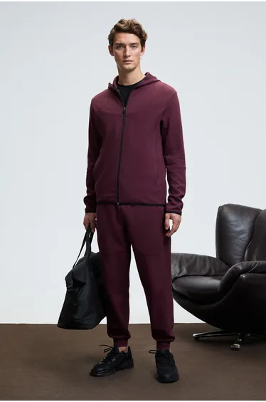 GRIMELANGE GELIDO Men's Elastic Waist Cuffed Hem Drawstring Karyoka Stitch Printed Burgundy Sweatpants