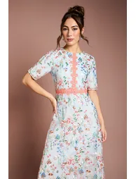 Embroidered Floral With Laid On Lace Midi Dress - 1