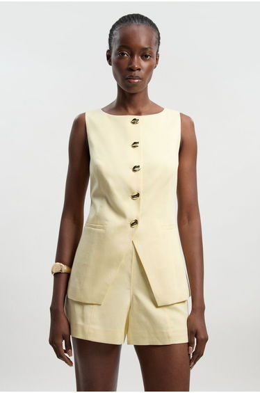 Tailored Linen Button Front Short