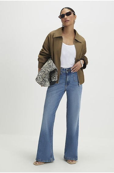 Petite Blue Relaxed Flare Jeans