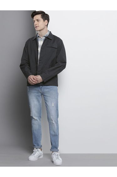 Men Grey Spread Collar Shirt with Pockets