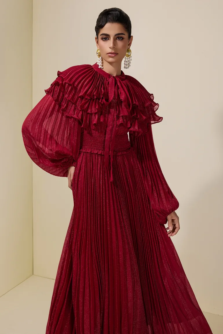 Luxury Pleated Ruffle Maxi Dress - 2