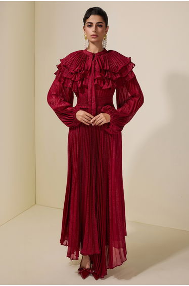 Luxury Pleated Ruffle Maxi Dress