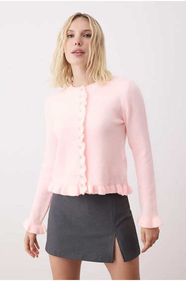 Pink Button Detailed Soft Texture Knit Cardigan