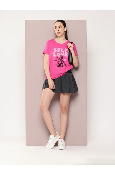 Women Boxy Fit Bear Print T-Shirt