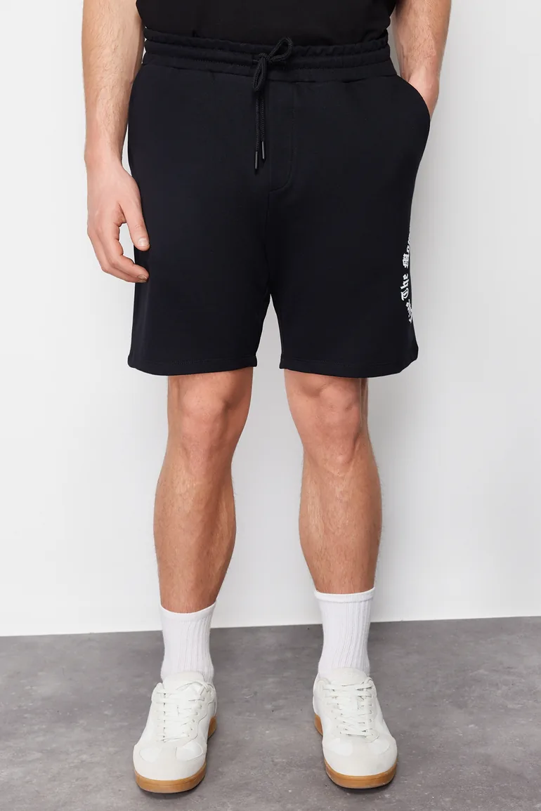 Men's Black Regular/Normal Fit Fluffy Text Printed Shorts - 3