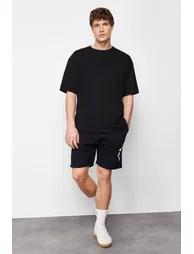 Men's Black Regular/Normal Fit Fluffy Text Printed Shorts