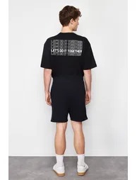 Men's Black Regular/Normal Fit Fluffy Text Printed Shorts - 4