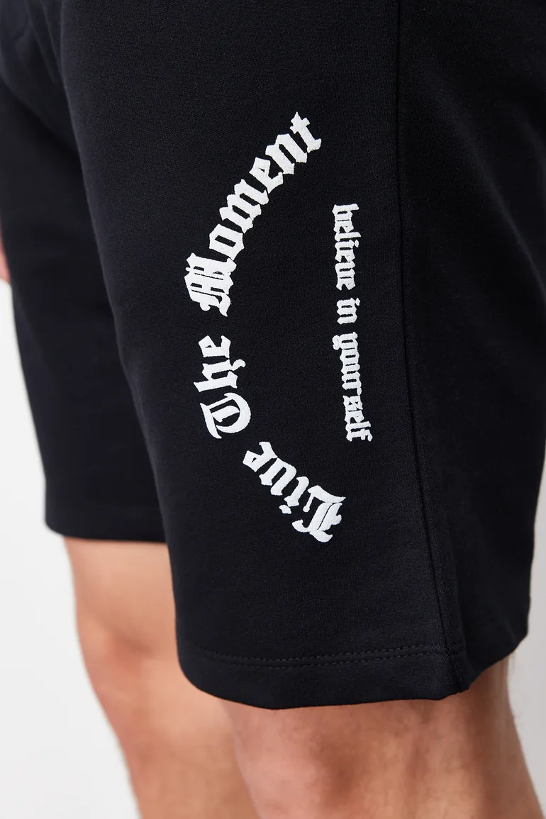 Men's Black Regular/Normal Fit Fluffy Text Printed Shorts - 5