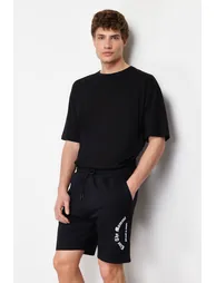 Men's Black Regular/Normal Fit Fluffy Text Printed Shorts - 2