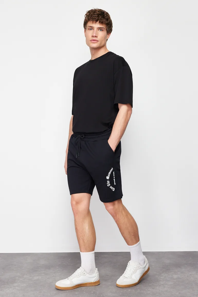 Men's Black Regular/Normal Fit Fluffy Text Printed Shorts - 1