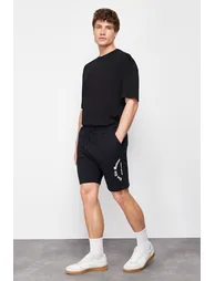 Men's Black Regular/Normal Fit Fluffy Text Printed Shorts - 1