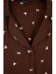 Brown Ribbon/Bow and Floral Viscose Woven Pajama Set - 5