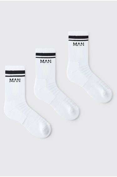 Man Active Gym Crew Sock 3 Pack - white