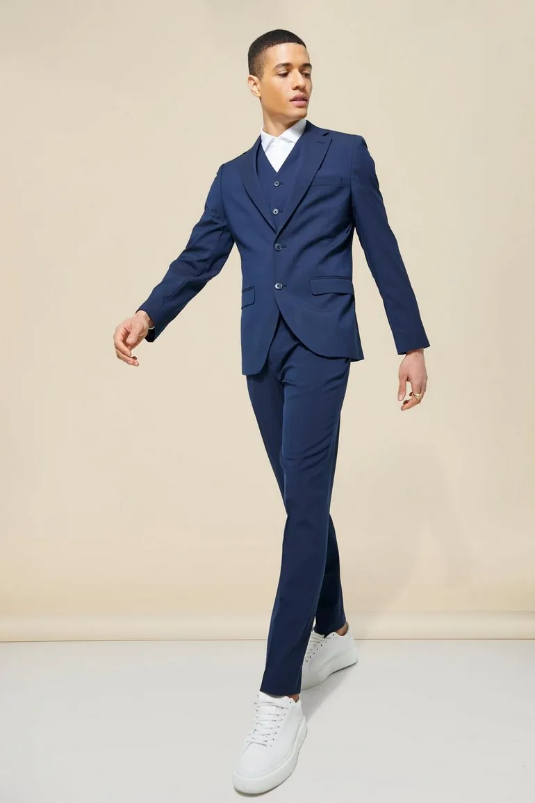 Slim Single Breasted Suit Jacket - navy - 2