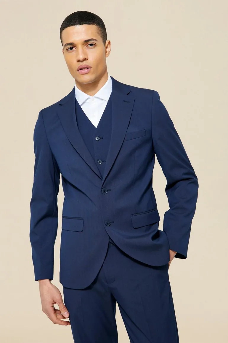 Slim Single Breasted Suit Jacket - navy
