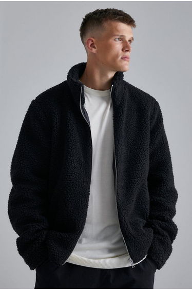 Tall Borg Funnel Neck Jacket - black
