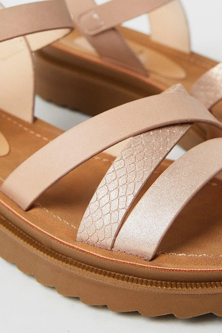 Good For The Sole: Wide Fit Axel Comfort Cross Strap Low Wedge Sandals - 3