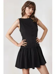 Sleeveless A-Line Mini Dress with Button Detail - 2