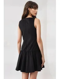 Sleeveless A-Line Mini Dress with Button Detail - 4