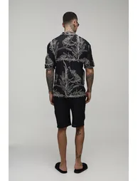 Tall Palm Embroidered Oversized Shirt - black - 1
