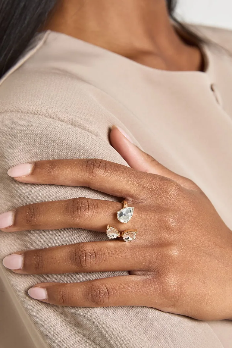 Pear Cut Diamante Ring - gold