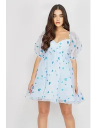 Melanie Puff Sleeve Dress in Blue Heart