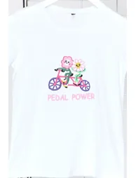 Girl's White Flower Patterned Knitted T-Shirt - 3