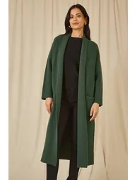 Yumi Green Knitted Maxi Cardigan With Pockets - 3