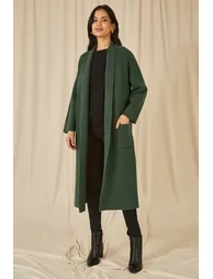 Yumi Green Knitted Maxi Cardigan With Pockets